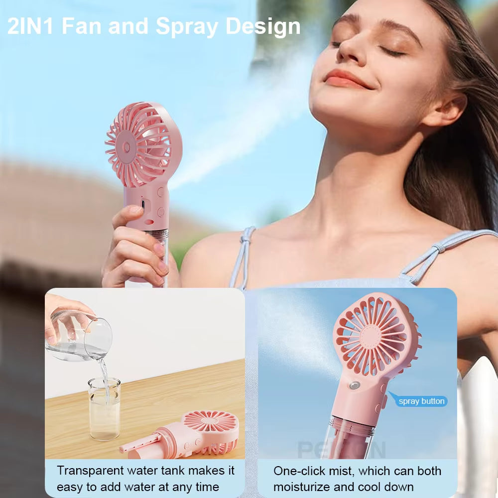 Portable Humidifier Fan Handheld Mist Fan Portable USB Mini Handheld Fan with Water Humidifier Rechargeable Mini USB Hand Fans