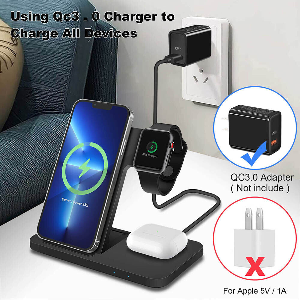 3 in 1 Wireless Charger Dock Charging Station for Apple Watch Iphone 17 16 15 14