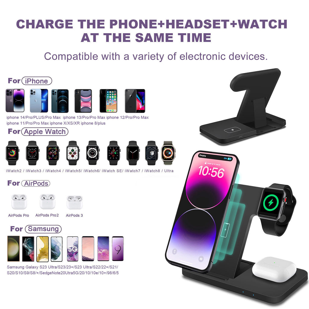 3 in 1 Wireless Charger Dock Charging Station for Apple Watch Iphone 17 16 15 14