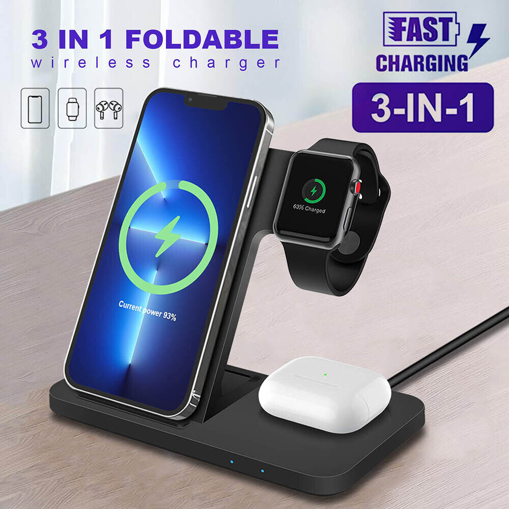 3 in 1 Wireless Charger Dock Charging Station for Apple Watch Iphone 17 16 15 14
